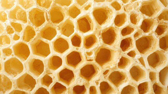 Honeycomb cellular structure with hexagonal cells natural wax texture close up view of bee hive