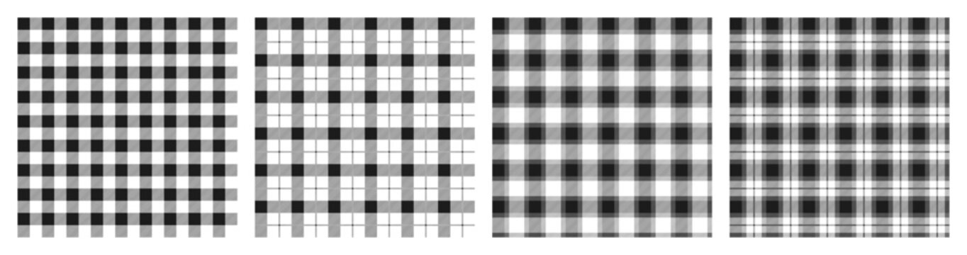 Black And White Vichy Background Set. Gingham Seamless Pattern. Tartan Plaid Wallpaper.
