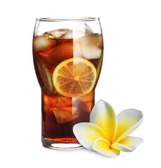 Refreshing cocktail and plumeria flower on white background © New Africa