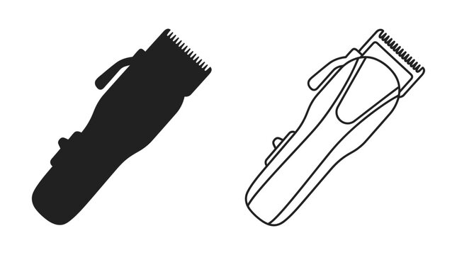 Hair clippers silhouette and line drawing on a white background