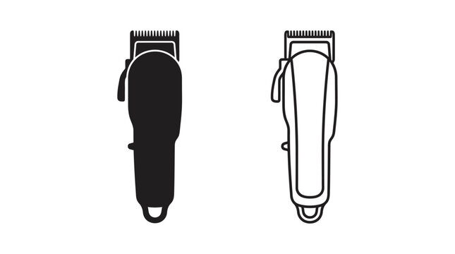 Hair clippers depicted as a black silhouette and a line drawing