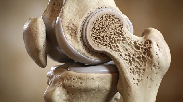 Knee Joint Anatomy Cross-section: Detailed Medical Illustration of Bone Structure, Cartilage, and Synovial Membrane