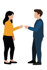 Fototapeta premium Hand-traced vector icon illustration of two best friends standing face to face exchanging a folded note, isolated flat design style, friendly social interaction concept