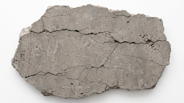 Irregular shaped piece of dark gray cracked concrete with linear patterns for rough background texture.