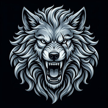 Aggressive Silver Wolf Head Mascot Illustration