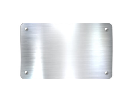 Realistic shiny metal banners set, textured brushed steel, polished copper surfaces, and chrome frames. Industrial plates include secure bolts, rivets, and screws. Vector illustration.