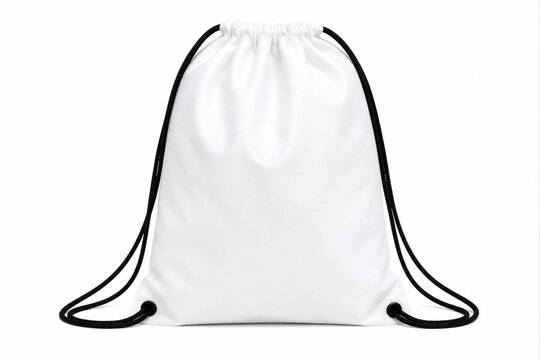 Plain white drawstring bag displayed on clean studio backdrop