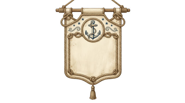 Nautical banner with anchor and rope frame isolated on transparent background