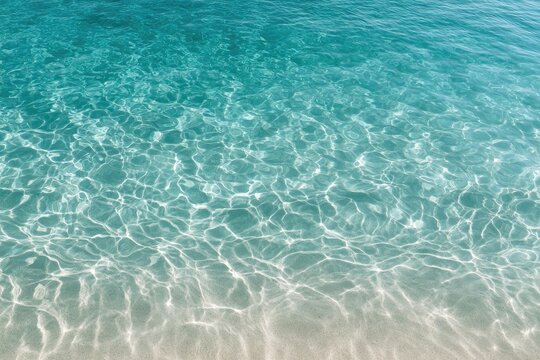 Crystal-clear turquoise water ripples gently over a sandy beach