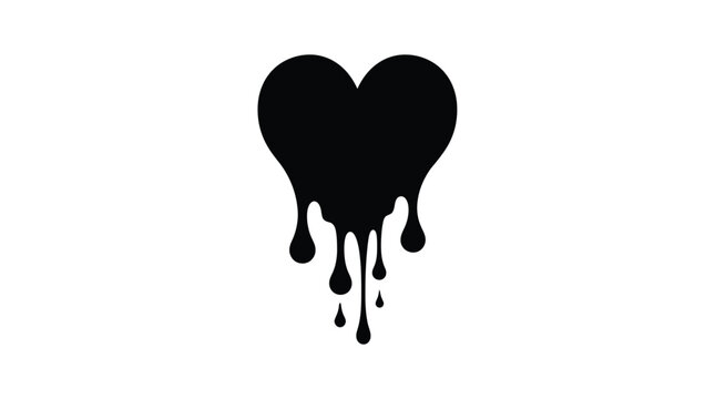 Melting heart shape with dripping effect is a black silhouette