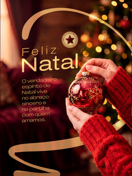 Feliz Natal Bola Decorativa Post Card Insta Template Banner