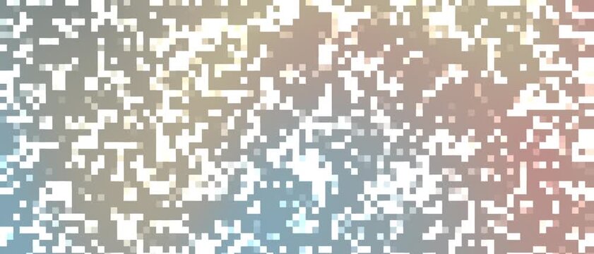 Abstract pixelated background with a gentle, dynamic color transition. Subtle shifts in blue, red, and tan hues create a soft, evolving visual texture. Ideal for digital art, technology.