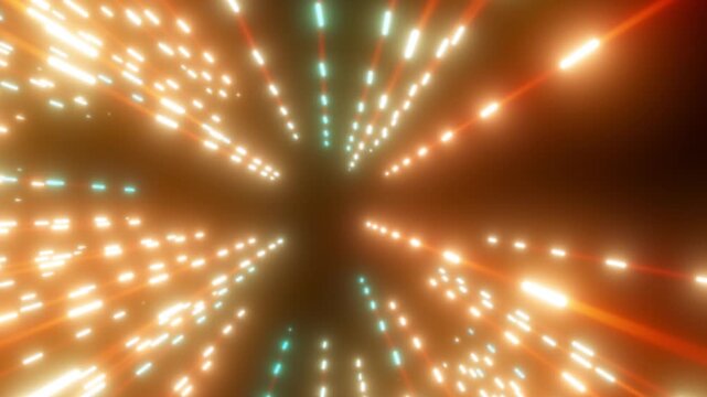 Radiant orange and cyan light trails rush toward a dark center