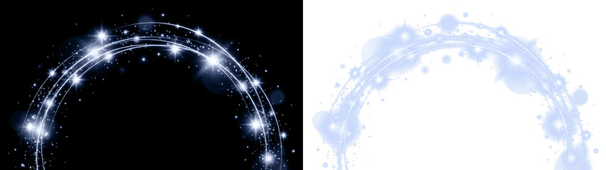 Abstract circular blue light arc with sparkling particles, lens flare and glow effects. High quality PNG isolated on transparent background for digital composition, magic effects and motion graphics. © Tatyana