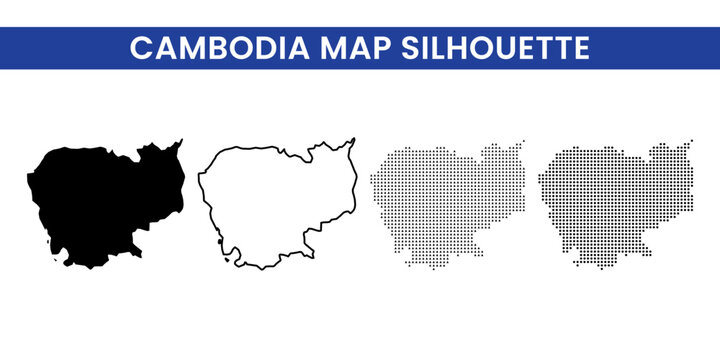 Cambodia map silhouette outline and dotted pattern vector illustration with silhouettes solid black dotted styles