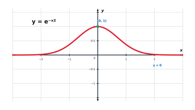 Gaussian Function Graph y equals e to the minus x squared Bell Curve