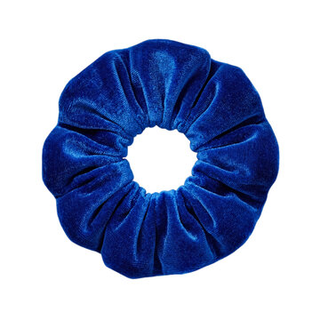 Vibrant royal blue velvet scrunchie with scrunchie soft luxurious on transparent background
