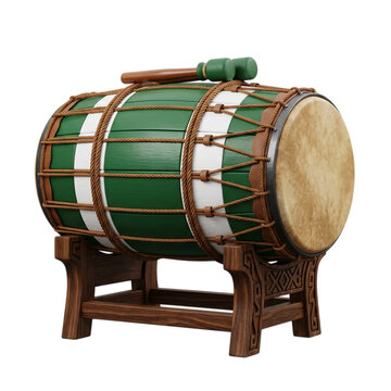 3d illustration of a green and white bedug drum on transparent background