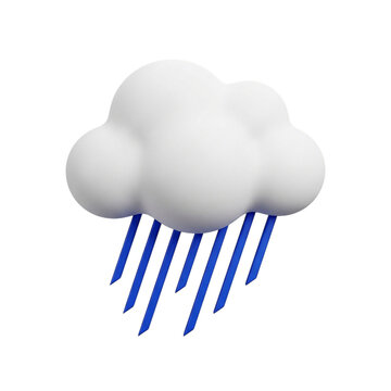 Stylized 3d cloud with rain in a modern design on transparent background