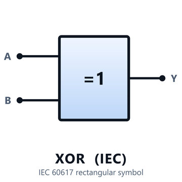 IEC 60617 XOR gate logic symbol, digital electronics circuit diagram icon on transparent background