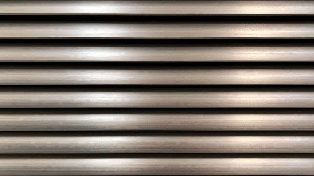 Horizontal metallic slats with subtle light reflections, forming a textured pattern