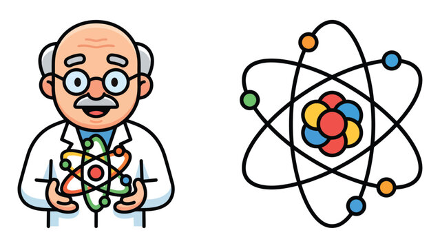 Scientist holding colorful atomic model illustration Vector