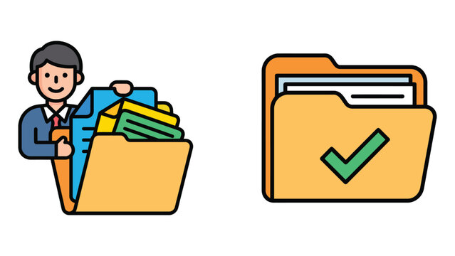 Businessman organizing digital folders with checkmark Vector
