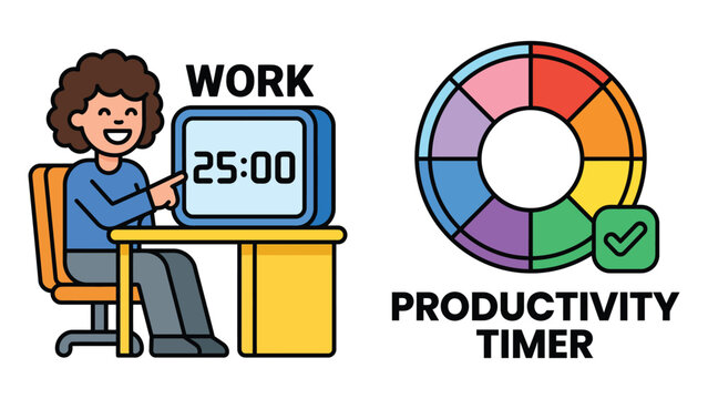 Person using productivity timer for work sessions Vector