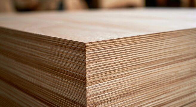 Stacked wooden sheets with visible grain, highlighting layered construction