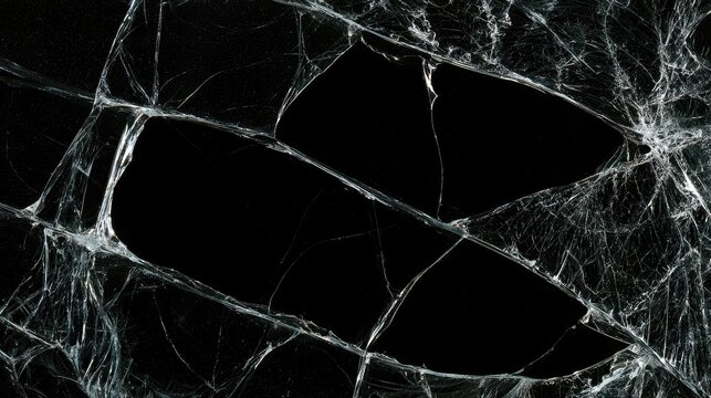 Intricate web of cracks on black surface, revealing darkness within