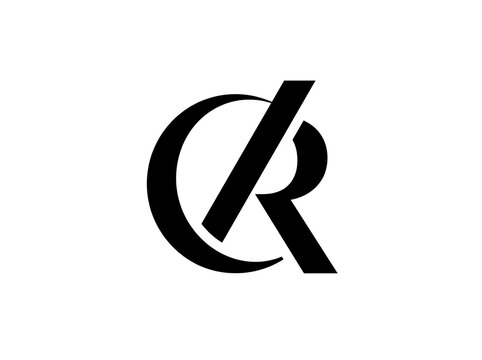 Minimalist CR monogram logo, black lettermark on white background, modern corporate initials for branding and identity