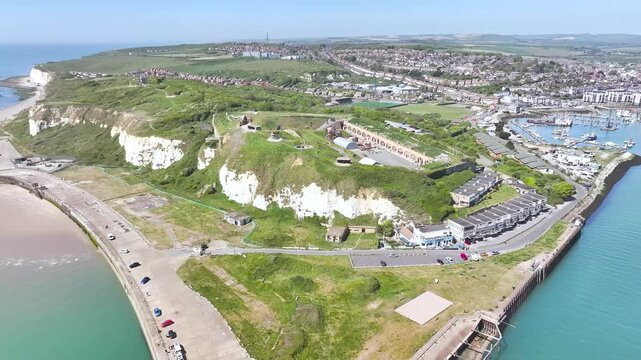 Newhaven Fort over River Ouse from a drone, Newhaven, East Sussex, England
