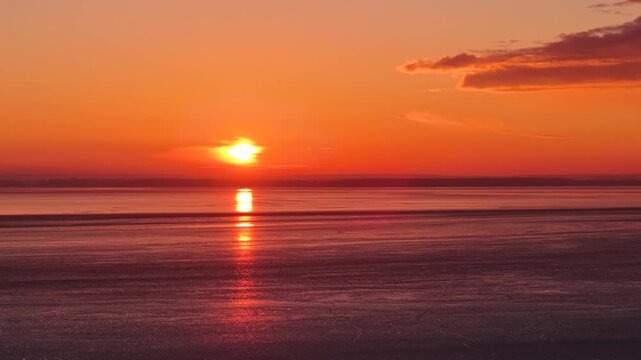 Frozen Bay of Puck near Kuznica at sunset, Hel Peninsula. Poland