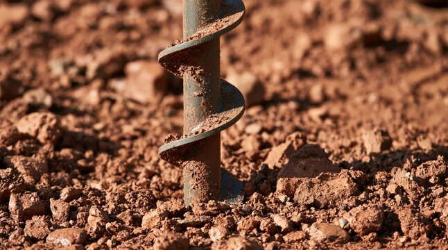 Auger drilling into dry red soil