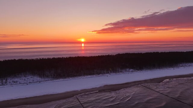 Frozen Bay of Puck near Kuznica at sunset, Hel Peninsula. Poland