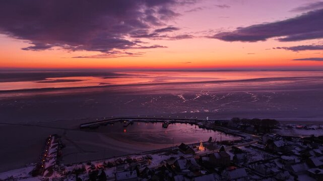Frozen Bay of Puck near Kuznica at sunset, Hel Peninsula. Poland