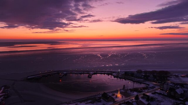 Frozen Bay of Puck near Kuznica at sunset, Hel Peninsula. Poland