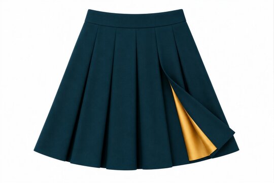 Pleated skirt with contrasting lining on white background