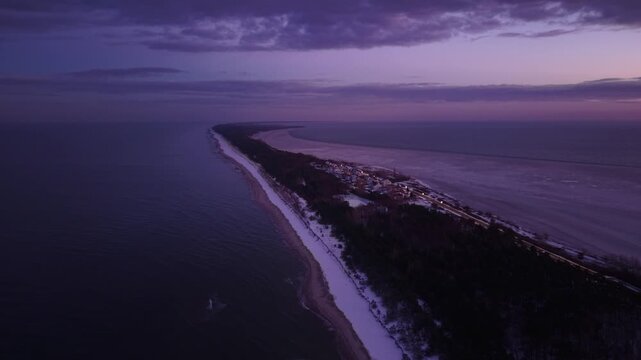 Frozen Bay of Puck near Kuznica at sunset, Hel Peninsula. Poland