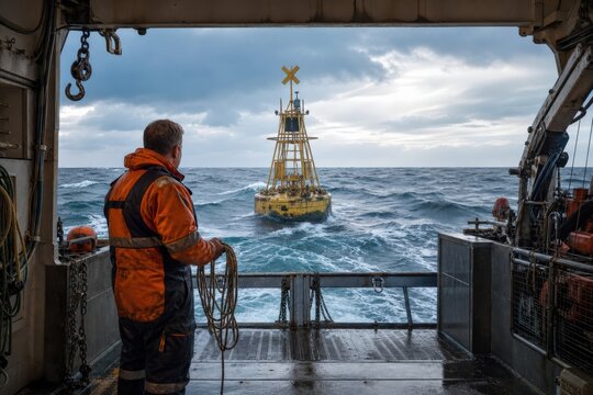 Marine buoy maintenance service vessel approaching weather article hero view sheltered aft working bay large moderate open sea