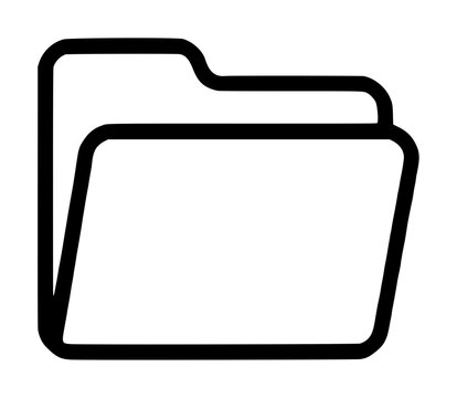 Minimalist black line folder vector icon, hand-traced open file folder outline illustration with tab on top and rounded edges, perfect for office and document organization