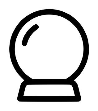 Hand-traced crystal ball vector icon illustration featuring a mystical fortune telling orb on a rounded base, outlined minimalist design perfect for astrology, prediction, and esoteric themes