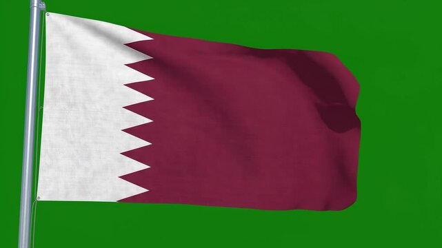 National flag of qatar waving in the wind against a green screen background