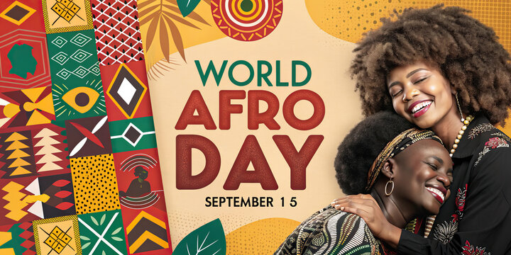 World Afro Day Celebration Poster with Four Black Women and African Inspired Patterns