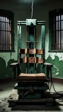 Interior of death penalty room, punishment prisoner of guilty in electric chair AI Generative