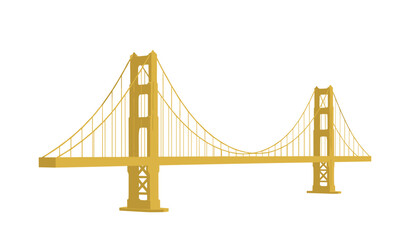 Fototapeta premium Golden colored wireframe architectural illustration depicts the iconic structure of the Golden Gate Bridge isolated against white background.