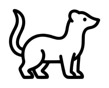 Minimalist hand-drawn vector icon illustration of a stylized mongoose standing in profile, featuring bold black outlines on a white background with simple rounded shapes and a curled tail
