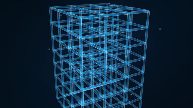 3D building information modeling visualization showing structural integrity analysis of a high tensile steel wireframe structure with digital interface and load test passed