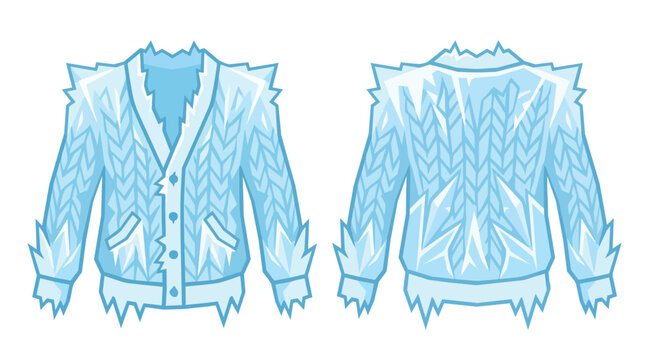 Icy Blue Knitted Cardigan Sweater Illustration with Frozen Crystal Spikes for Winter Fashion and Game Asset Design