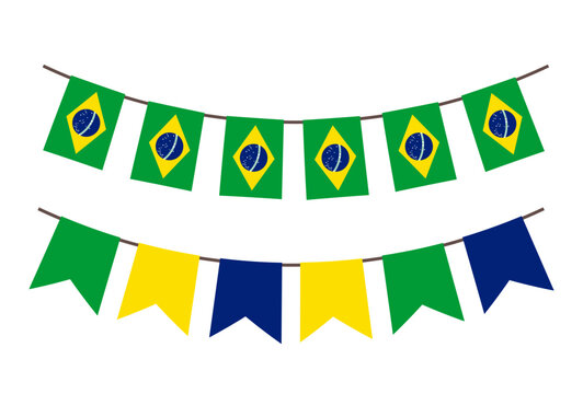 Brazilian flags garland, bunting garland, vector illustration, isolated on white